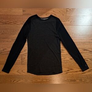 Smartwool Men's Black and Gray Striped Long Sleeve Shirt